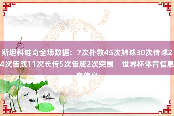 斯坦科维奇全场数据：7次扑救45次触球30次传球24次告成11次长传5次告成2次突围    世界杯体育信息