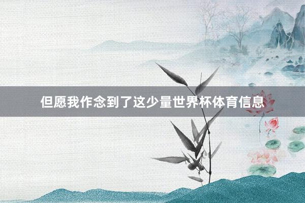 但愿我作念到了这少量世界杯体育信息