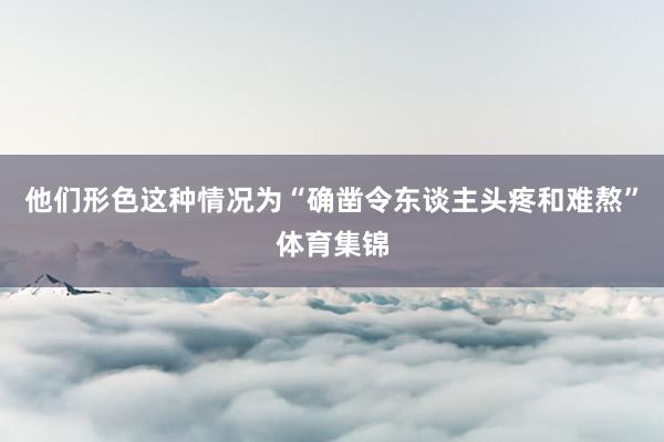 他们形色这种情况为“确凿令东谈主头疼和难熬”体育集锦